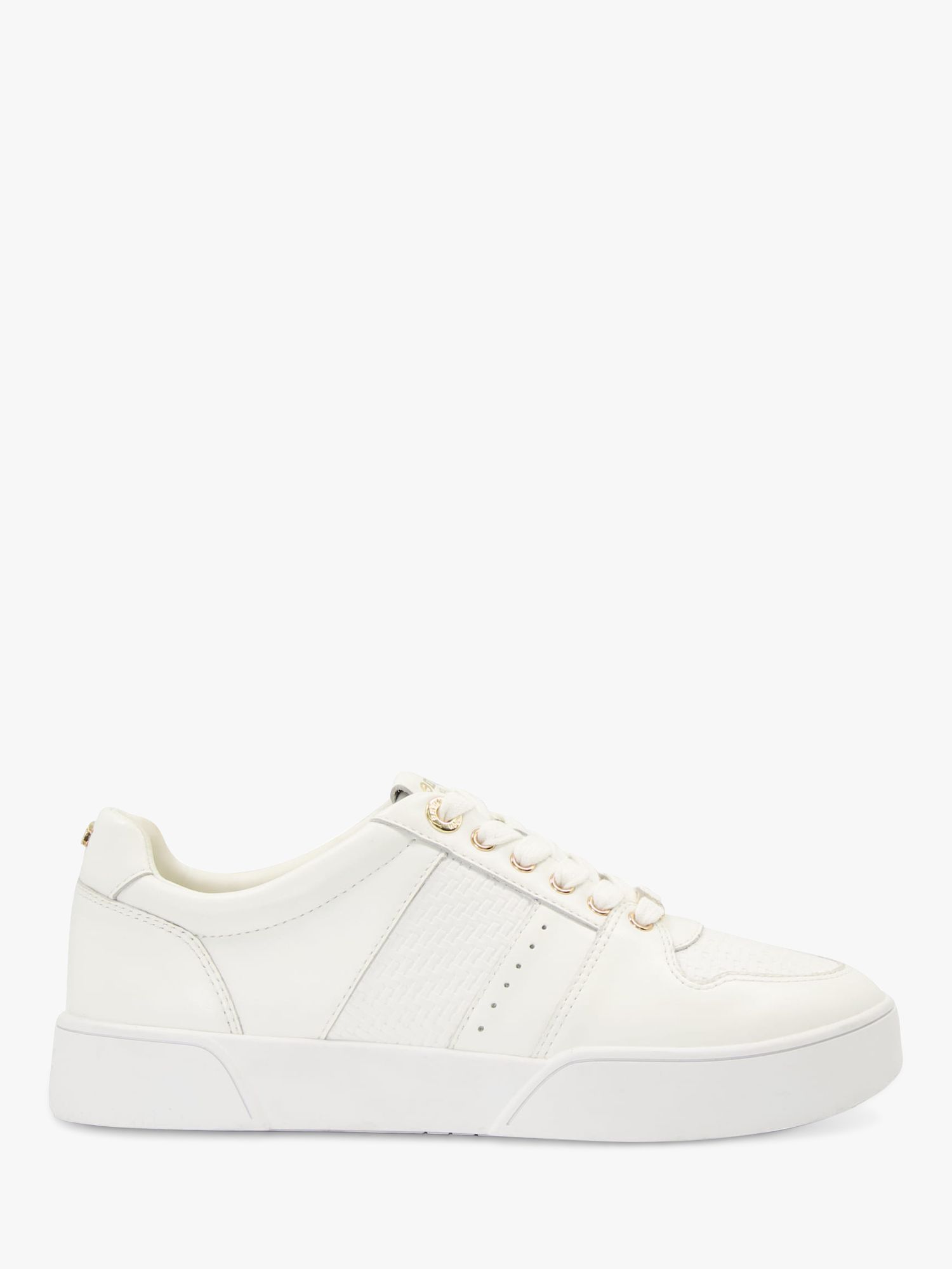 Dune Elysium Leather Side Stripe Trainers, White at John Lewis & Partners