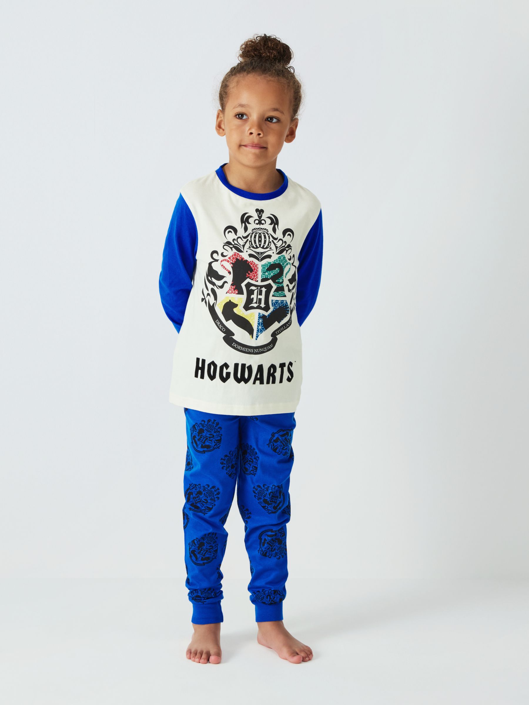 Brand Threads Kids' Harry Potter Hogwarts Pyjamas, Navy/White at John ...