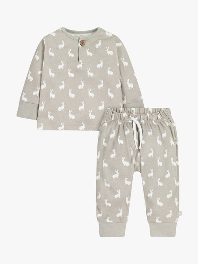 The Little Tailor Baby Hare Print Jersey Long Sleeve Top and Trousers Set, Grey