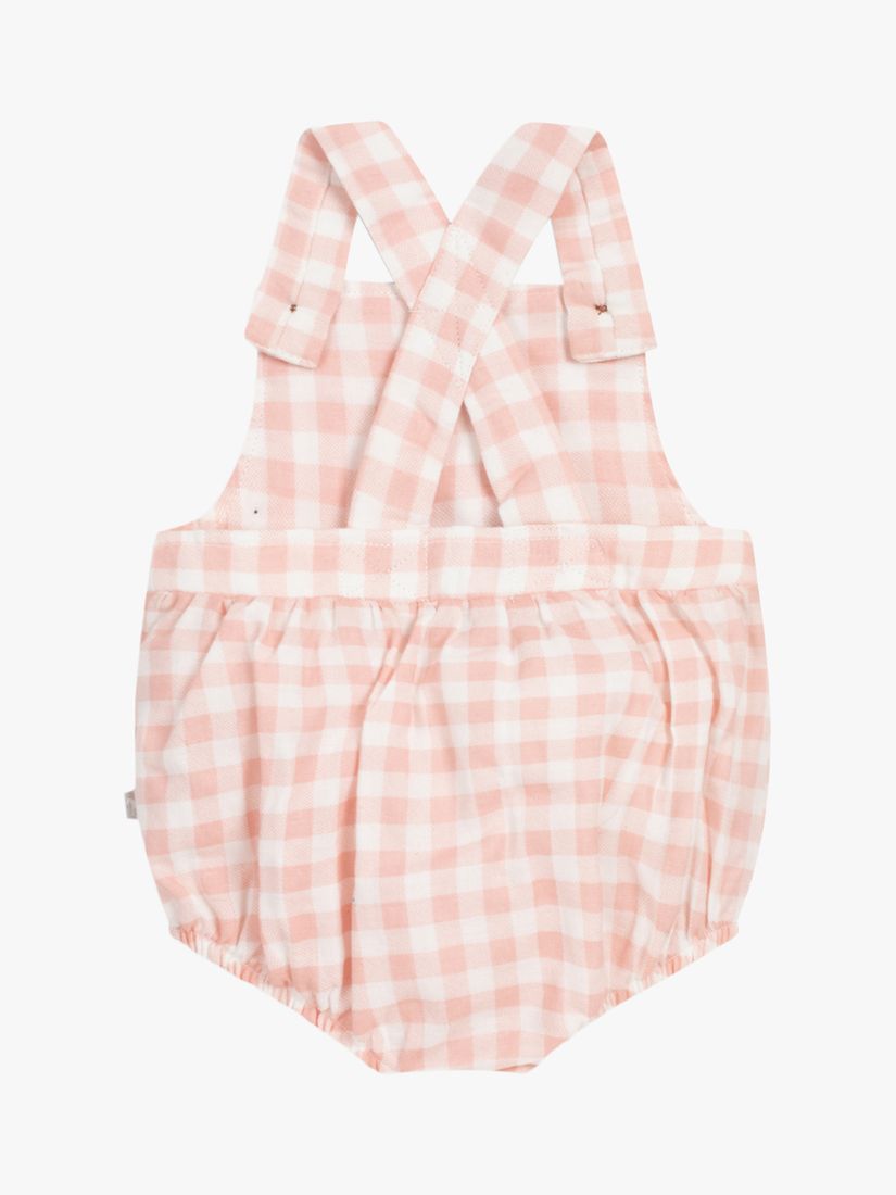 The Little Tailor Baby Woven Shorty Dungarees, Pink Gingham, 0-3 months
