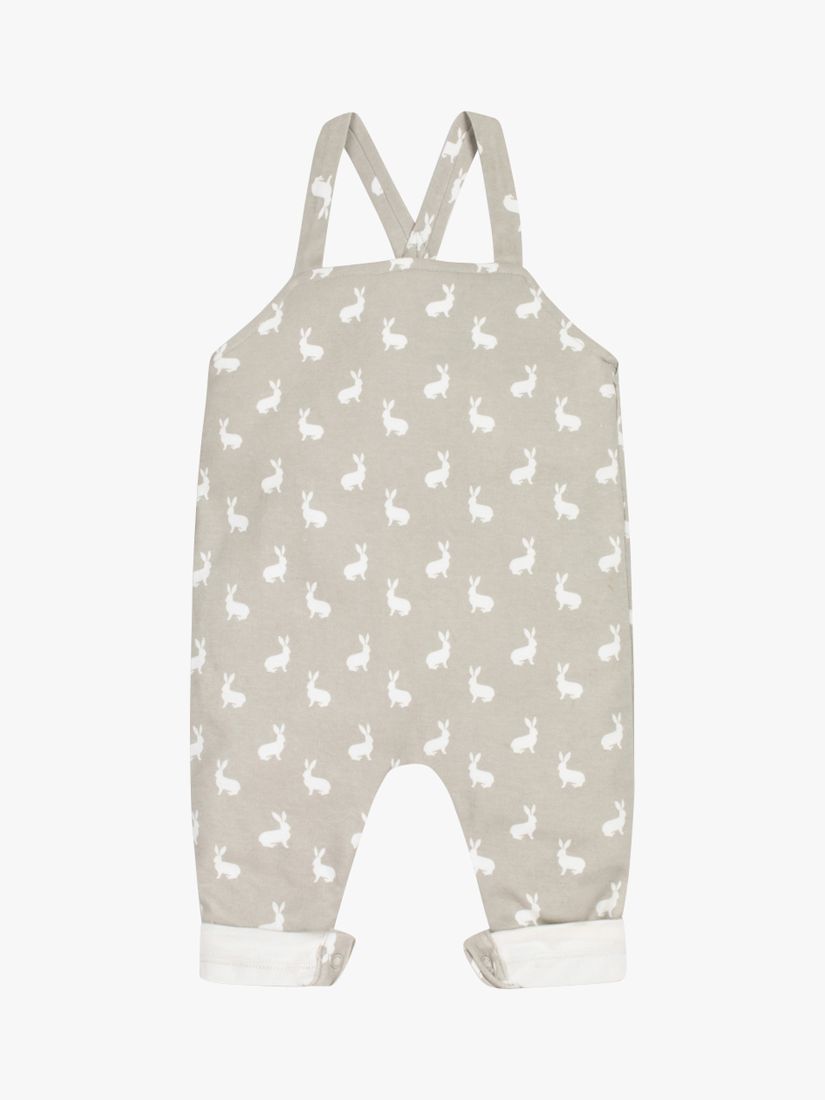 The Little Tailor Baby Hare Print Jersey Dungarees, Grey, 0-3 months