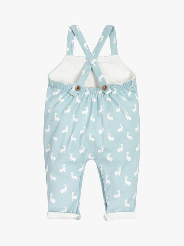 The Little Tailor Baby Hare Print Jersey Dungarees, Blue