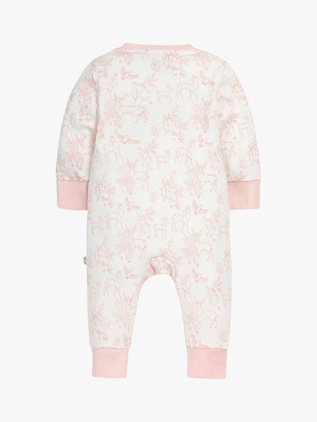 The Little Tailor Baby Woodland Print Zip-Through Sleepsuit, Pink
