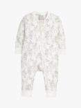 The Little Tailor Baby Woodland Print Zip-Through Sleepsuit, White