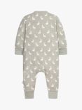 The Little Tailor Baby Hare Print Zip-Through Sleepsuit, Grey