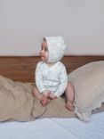 The Little Tailor Baby Super Soft Woven Bonnet, White Woodland
