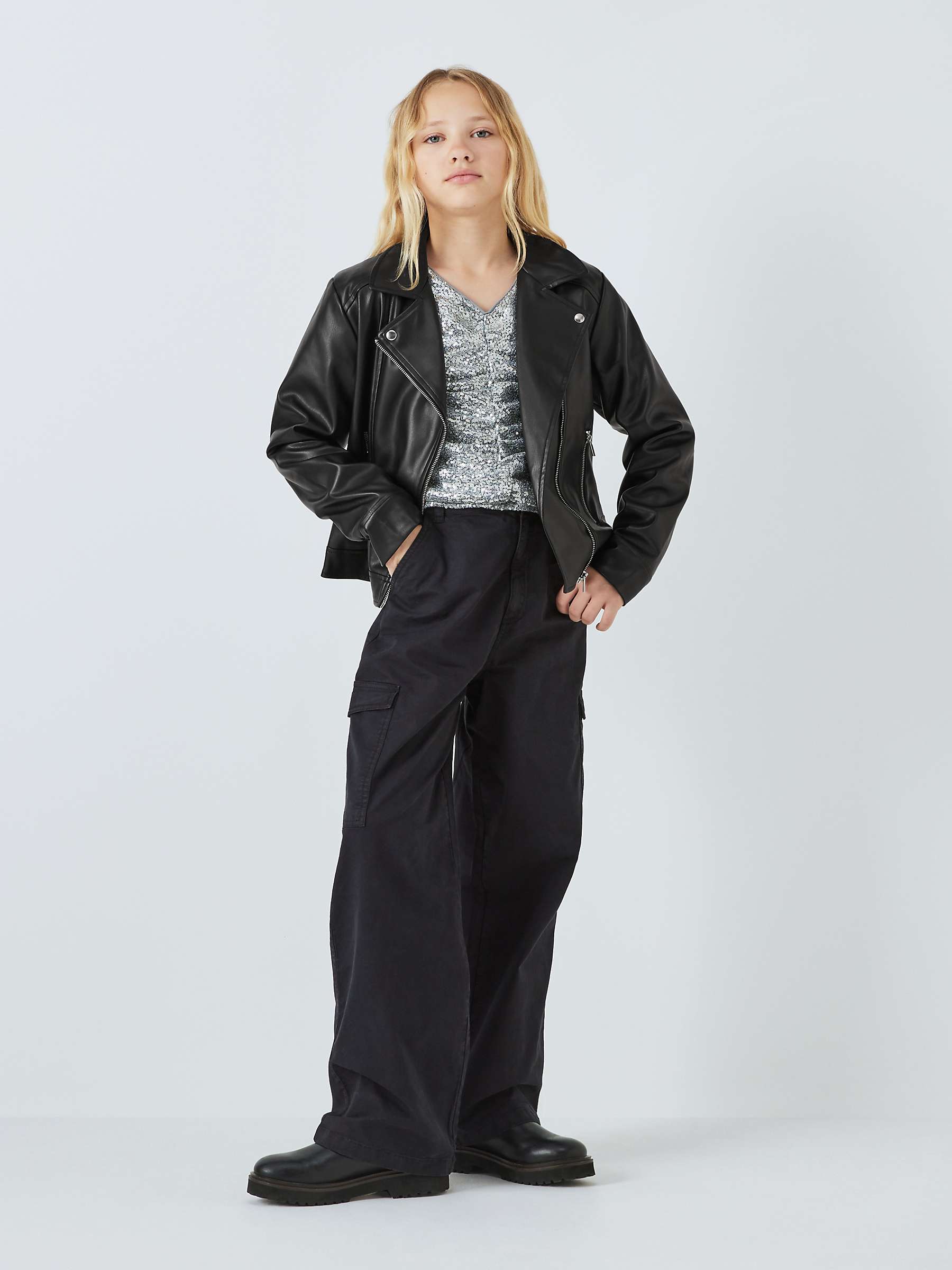 Buy John Lewis Kids' Plain Biker Jacket, Black Online at johnlewis.com