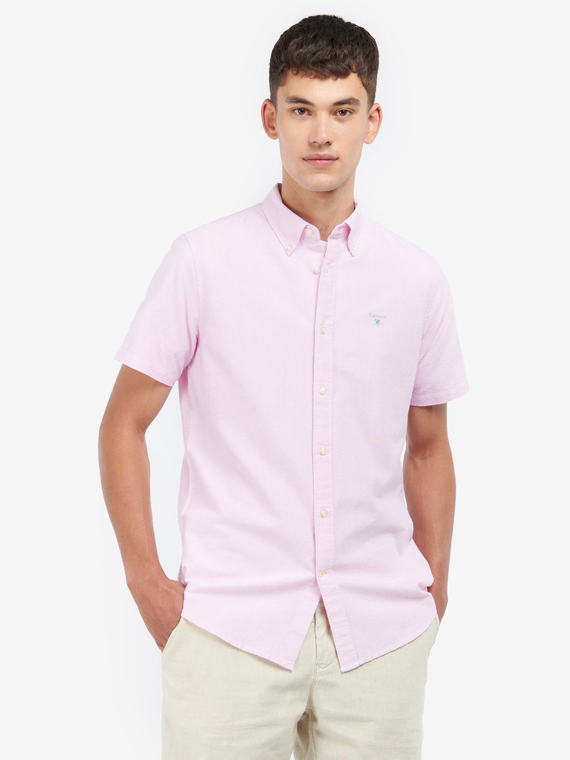 Barbour Oxford Cotton Short Sleeve Shirt, Pink at John Lewis & Partners