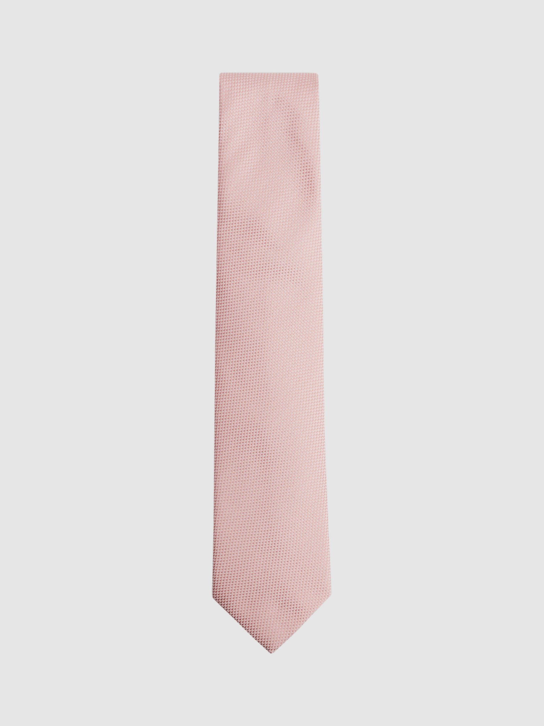 Reiss Ceremony Textured Silk Tie, Soft Pink at John Lewis & Partners