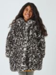 John Lewis Kids' Animal Print Longline Faux Fur Jacket, Grey