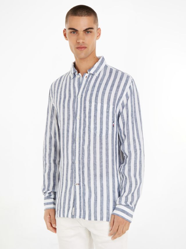 Tommy Hilfiger Breton Stripe Linen Shirt, Optic White/Navy, XS