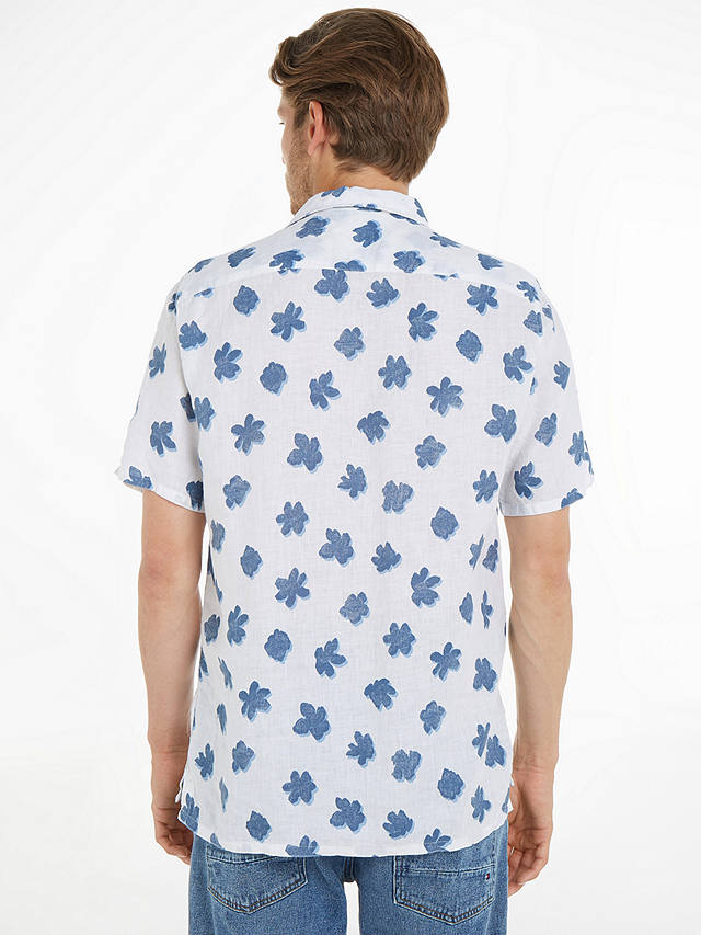 Tommy Hilfiger Linen Floral Shirt, White/Blue Coast