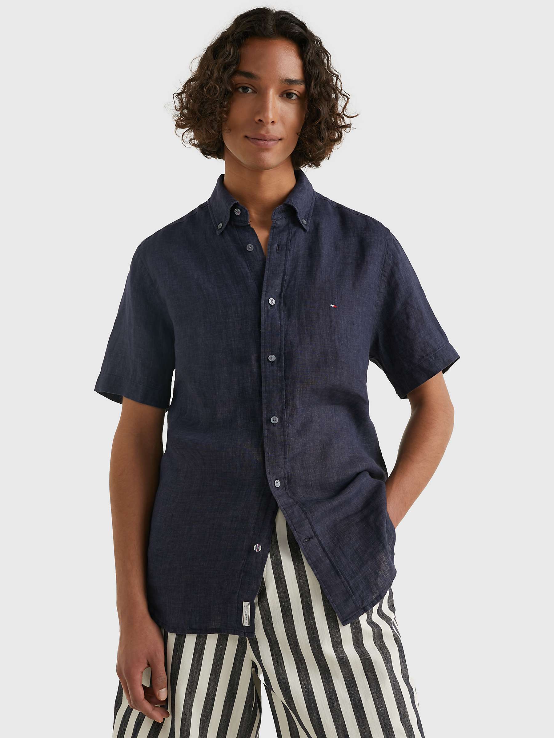 Buy Tommy Hilfiger Pigment Dyed Linen Shirt, Dark Blue Online at johnlewis.com