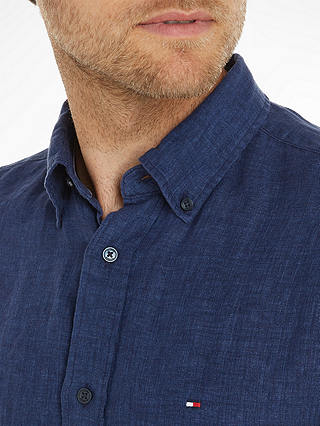 Tommy Hilfiger Pigment Long Sleeve Linen Shirt, Carbon Navy
