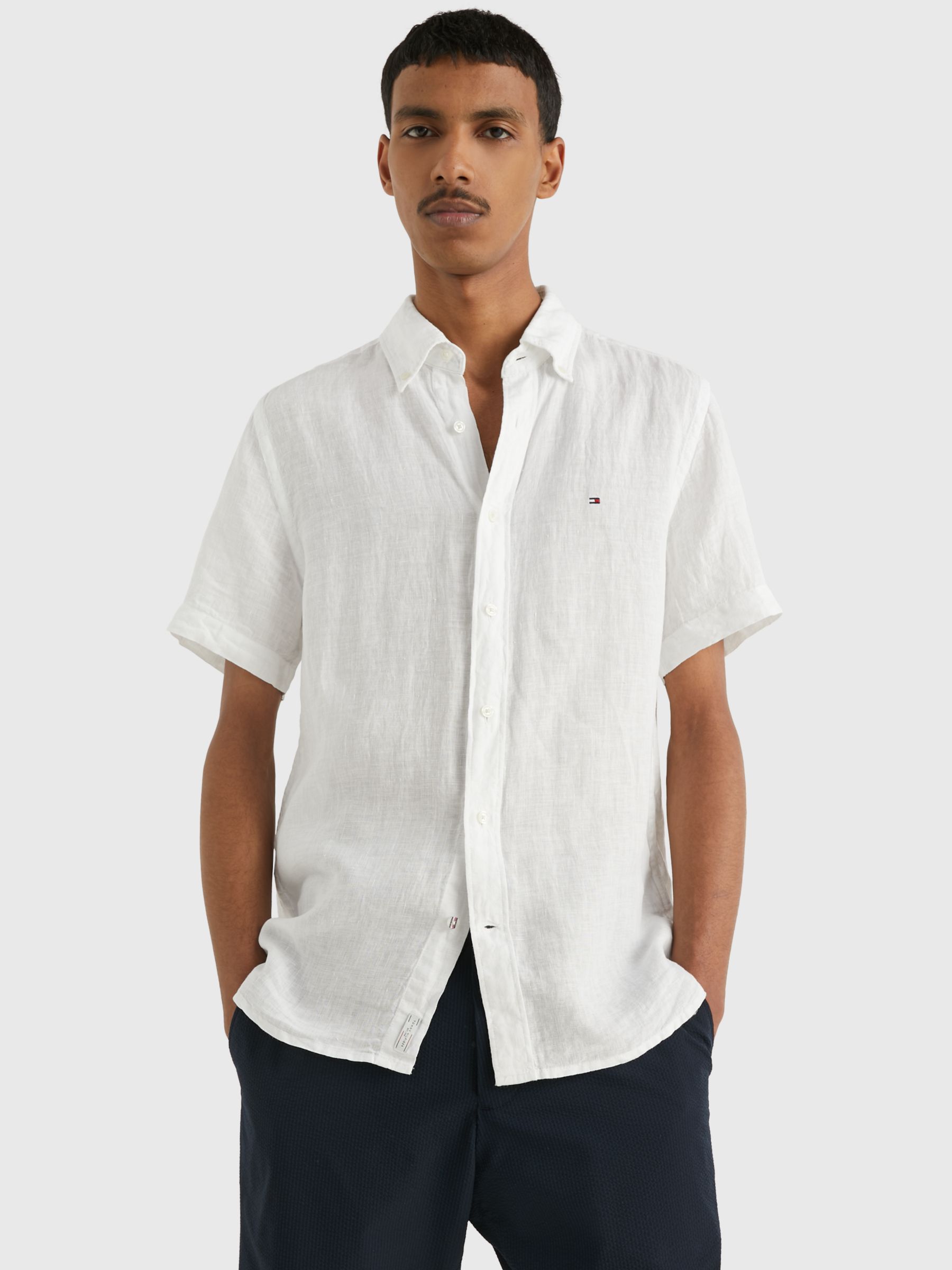 Tommy Hilfiger Pigment Dyed Short Sleeve Shirt, White at John Lewis Partners