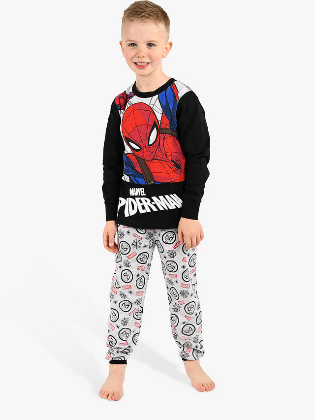 Brand Threads Kids' Spiderman Pyjama Set, Black Multi