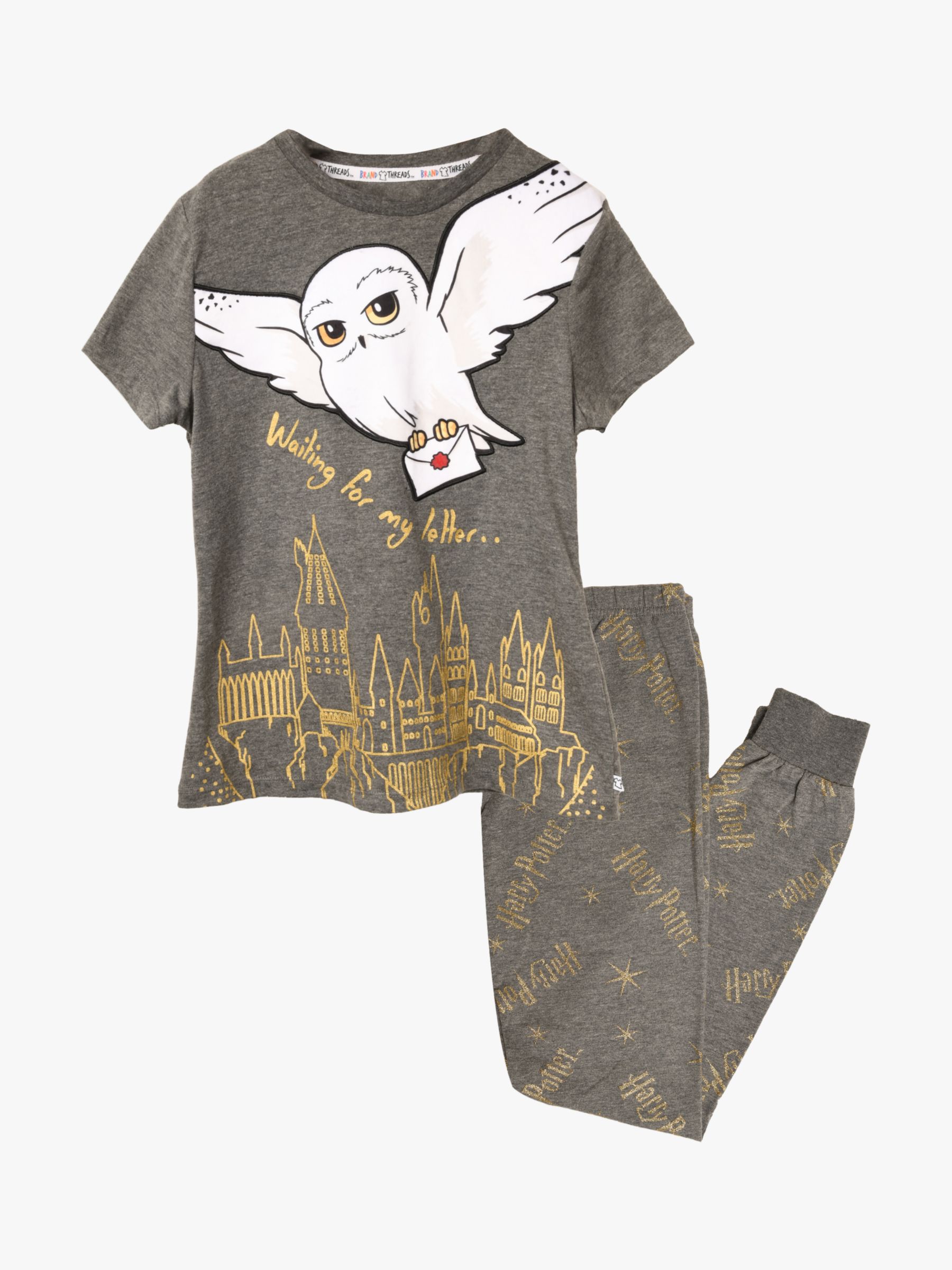 Buy Brand Threads Kids' Harry Potter Hedwig Pyjama Set, Grey Online at johnlewis.com