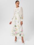 Hobbs Maribella Floral Silk Midi Dress, Ivory/Multi