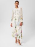 Hobbs Maribella Floral Silk Midi Dress, Ivory/Multi