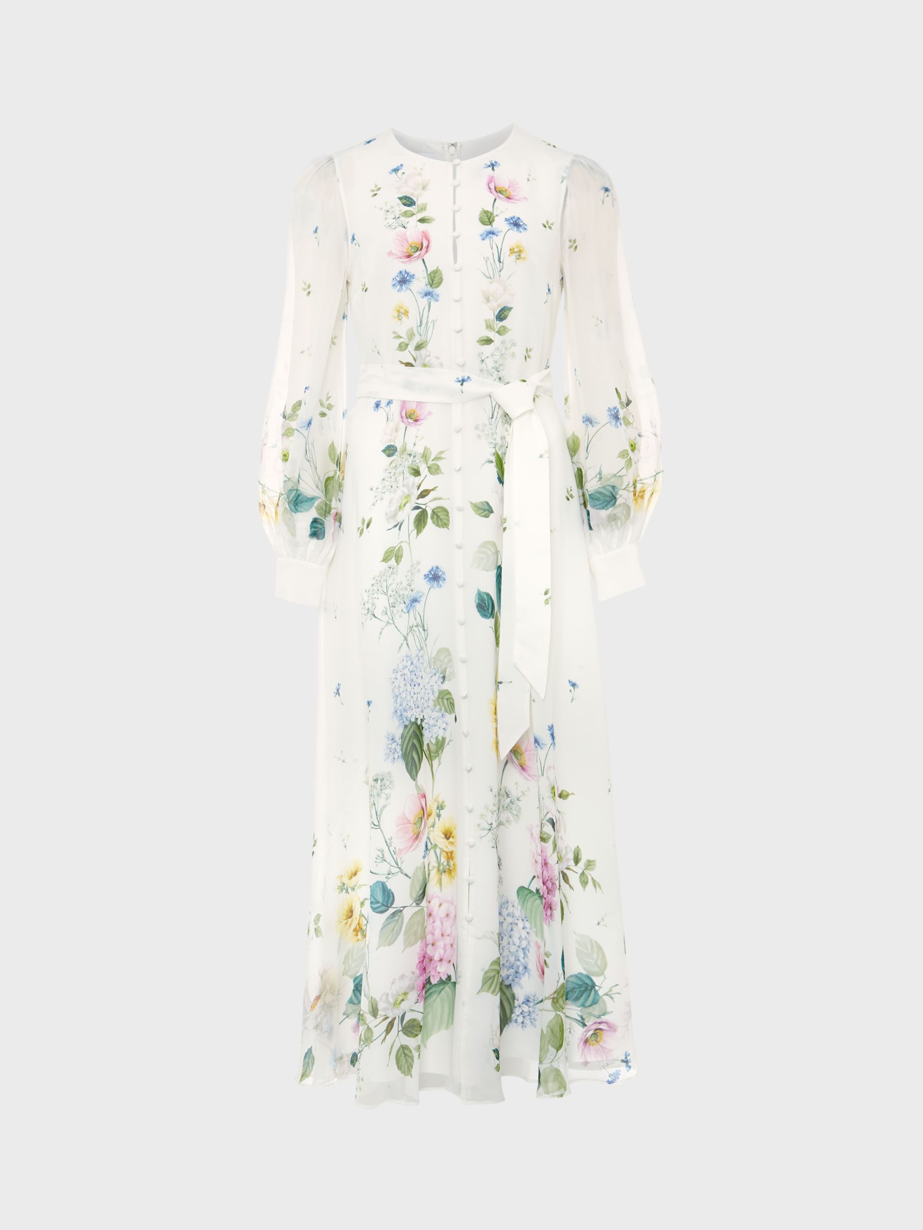 Hobbs Maribella Floral Silk Midi Dress, Ivory/Multi at John Lewis ...