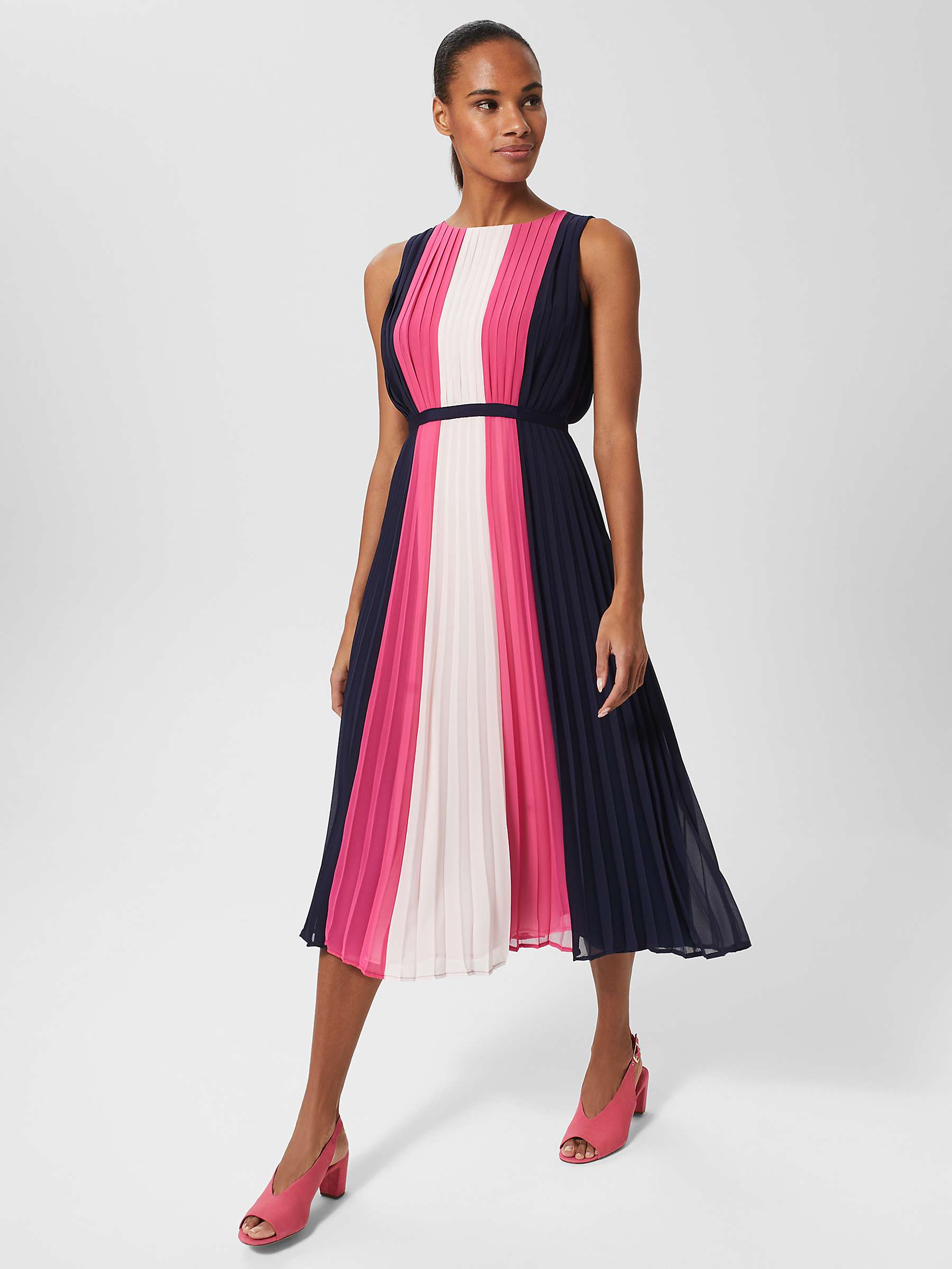 Buy Hobbs Claudia Colour Block Pleated Midi Dress, Navy/Pink Online at johnlewis.com