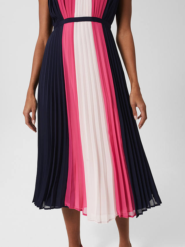 Hobbs Claudia Colour Block Pleated Midi Dress, Navy/Pink