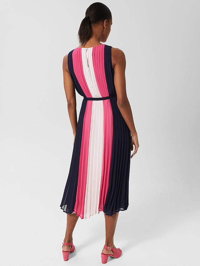 Hobbs Claudia Colour Block Pleated Midi Dress, Navy/Pink