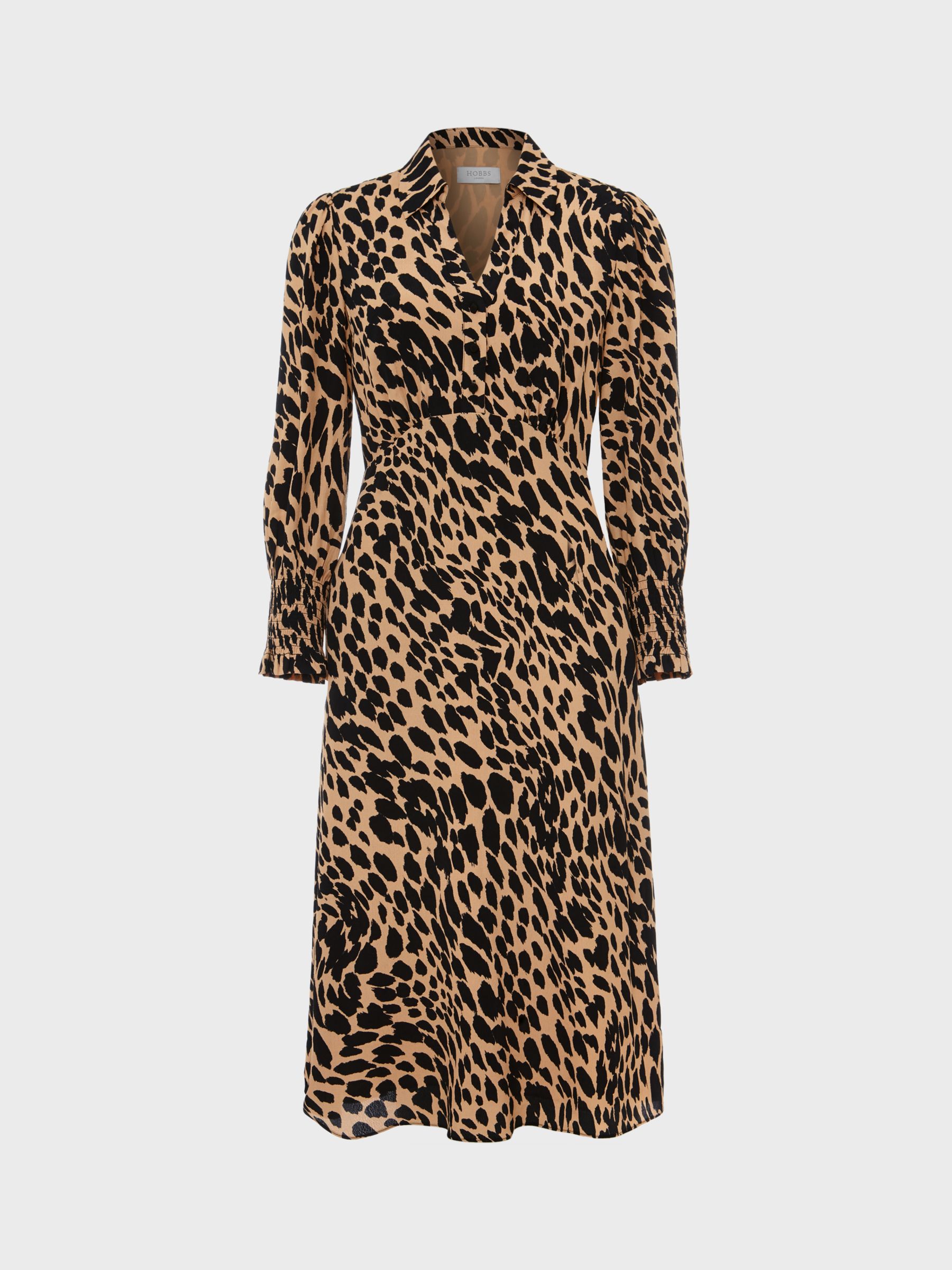 Buy Hobbs Ariel Animal Print Midi Dress, Camel Black Online at johnlewis.com