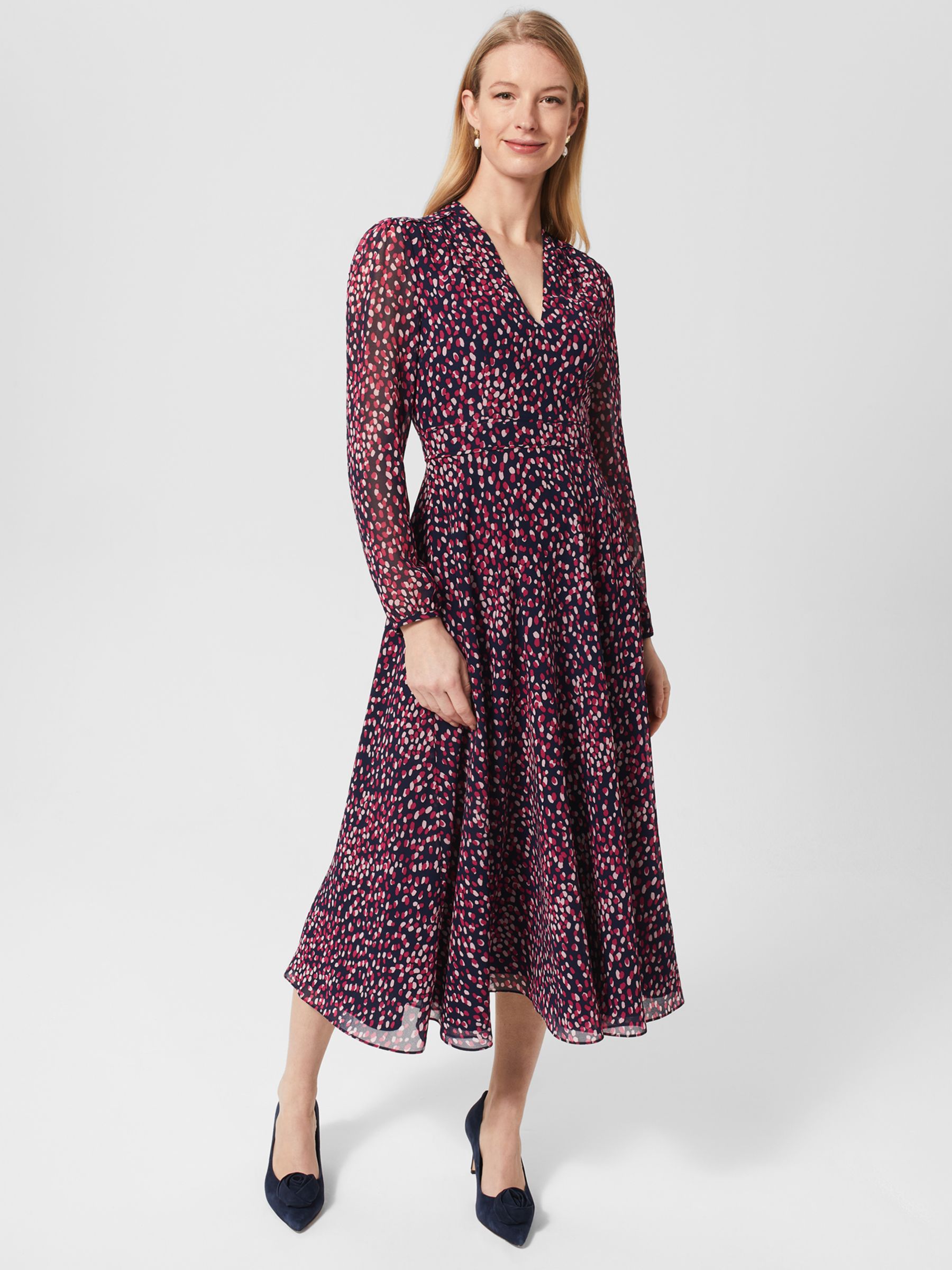 Hobbs Aurora Scatter Print Midi Dress, Navy/Multi at John Lewis & Partners