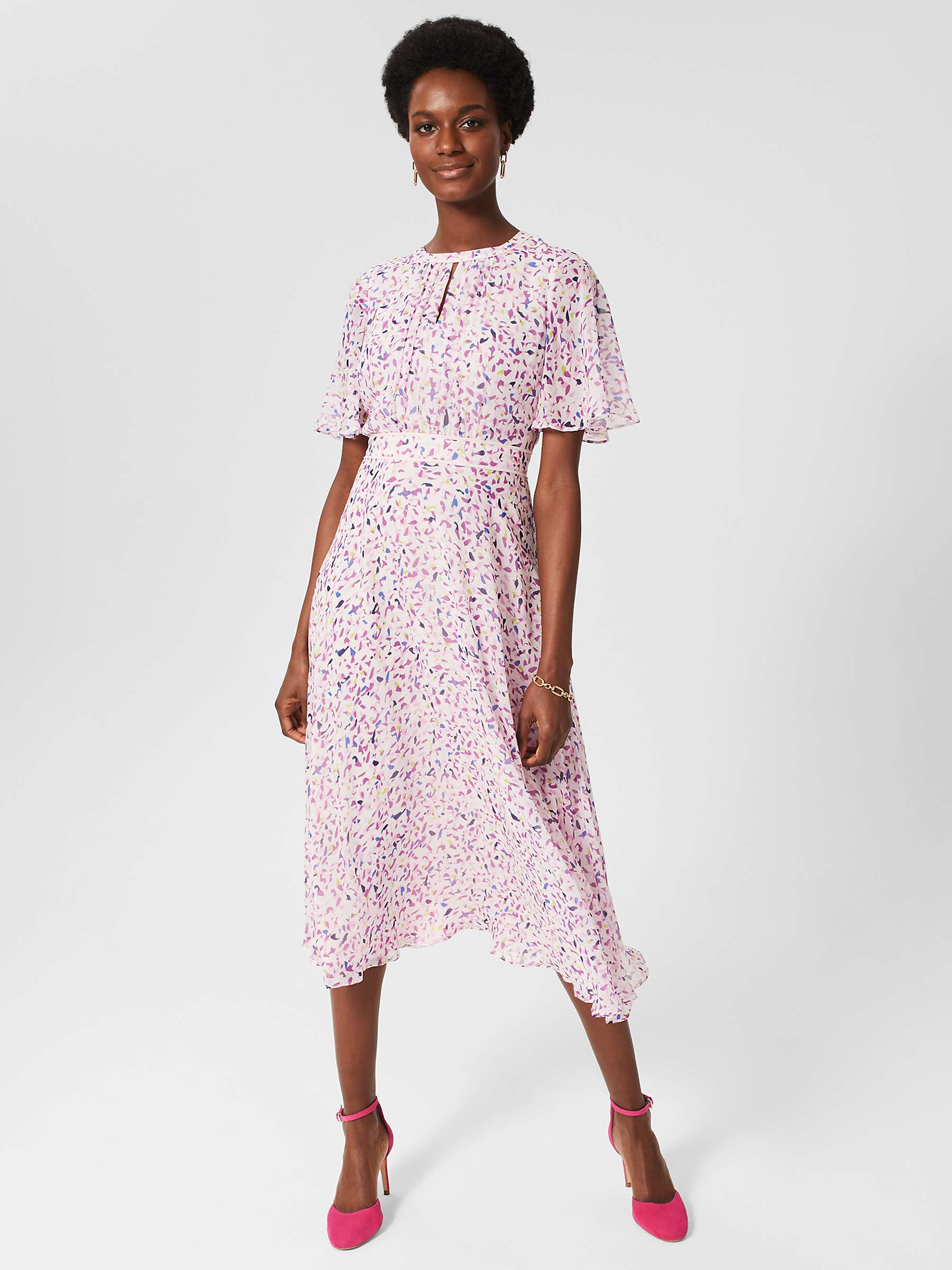 Buy Hobbs Lisette Petite Abstract Print Midi Silk Dress, Pale Pink/Multi Online at johnlewis.com