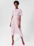 Hobbs Lisette Petite Abstract Print Midi Silk Dress, Pale Pink/Multi, Pale Pink/Multi