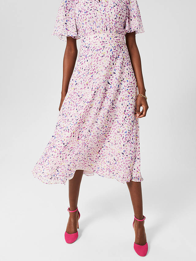 Hobbs Lisette Petite Abstract Print Midi Silk Dress, Pale Pink/Multi