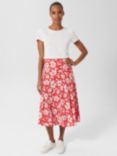 Hobbs Angie Floral Midi Skirt, Red/Pink, Red/Pink