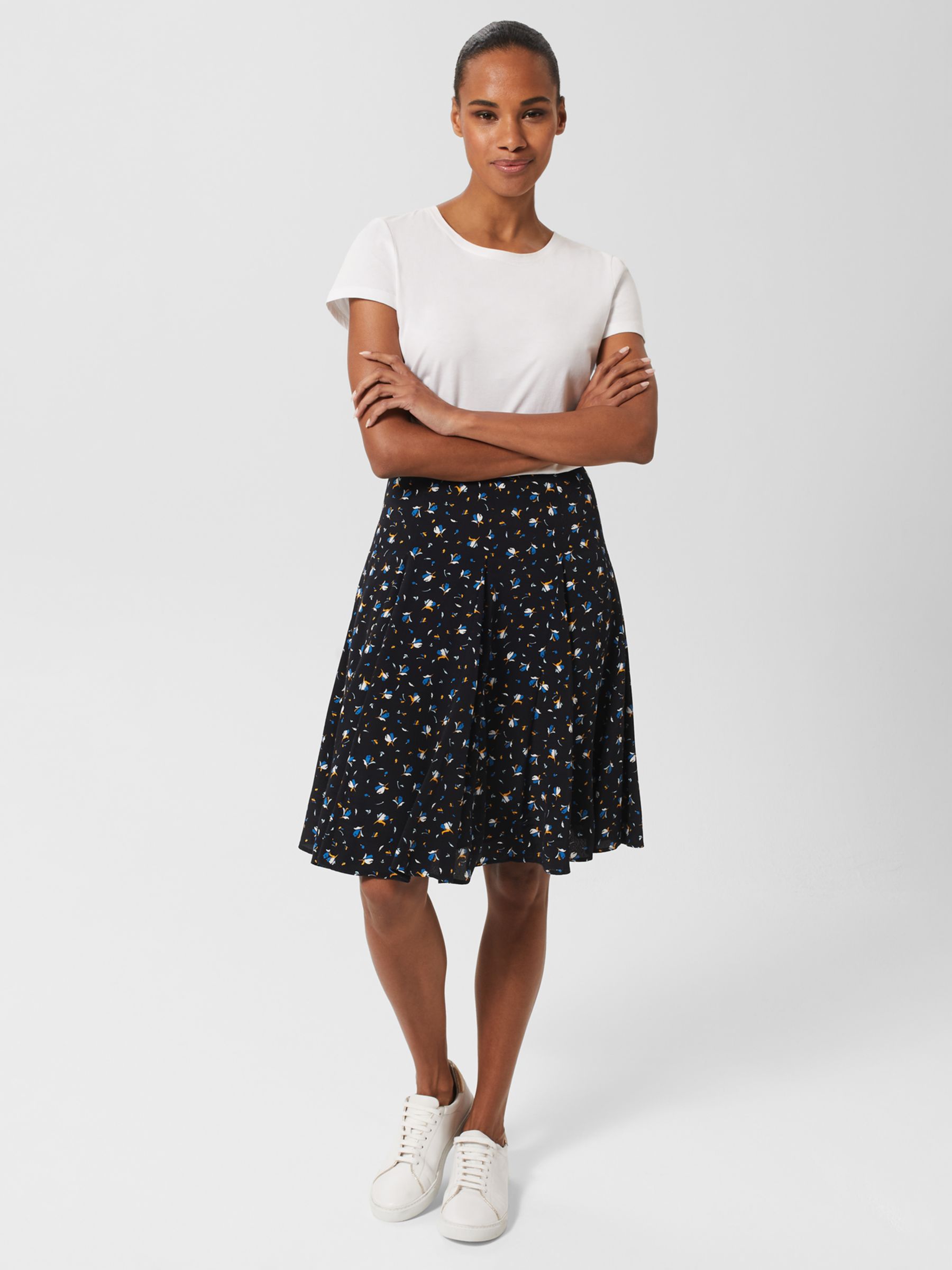 Hobbs Inez Floral Print Skirt, Navy/Multi at John Lewis & Partners