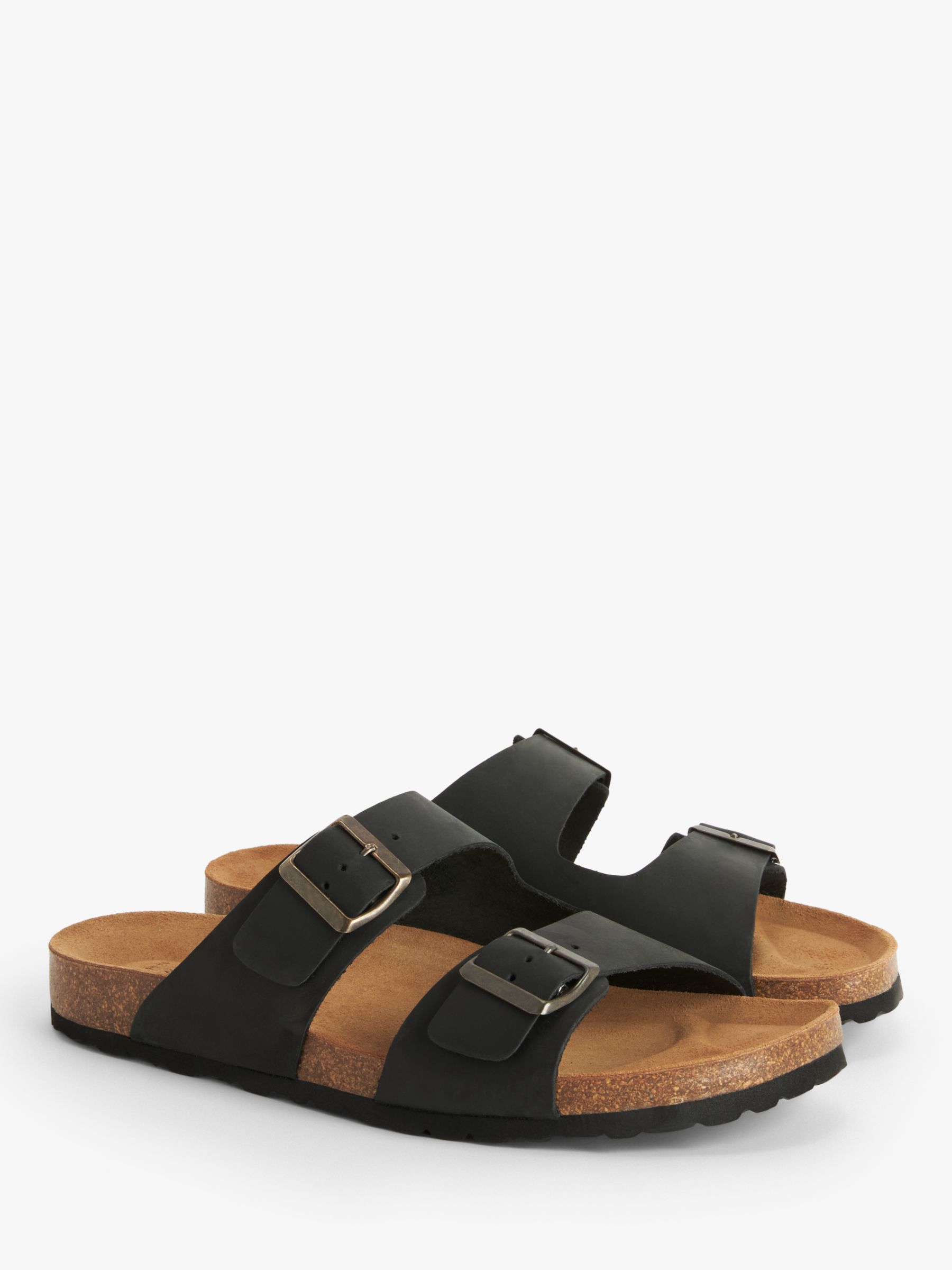 John Lewis Two Strap Footbed Leather Sandals, Black, 7