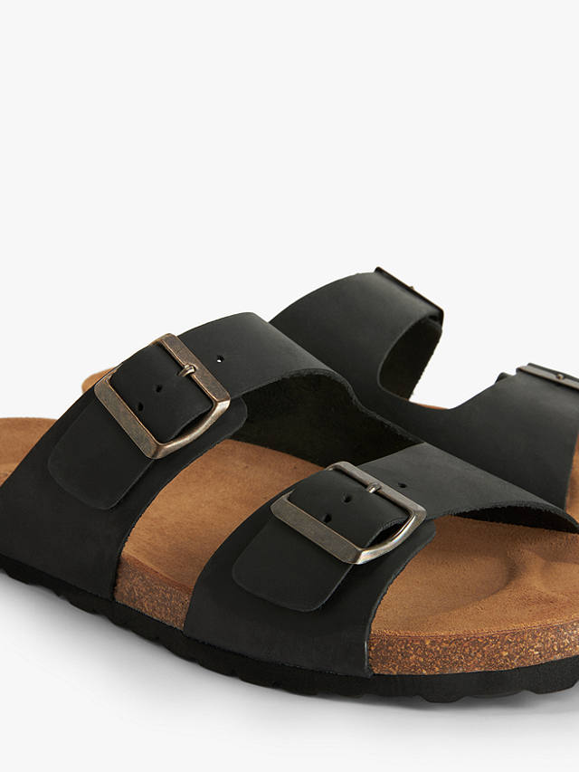 John Lewis Two Strap Footbed Leather Sandals, Black