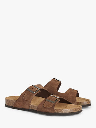 John Lewis Two Strap Footbed Suede Sandals, Castana