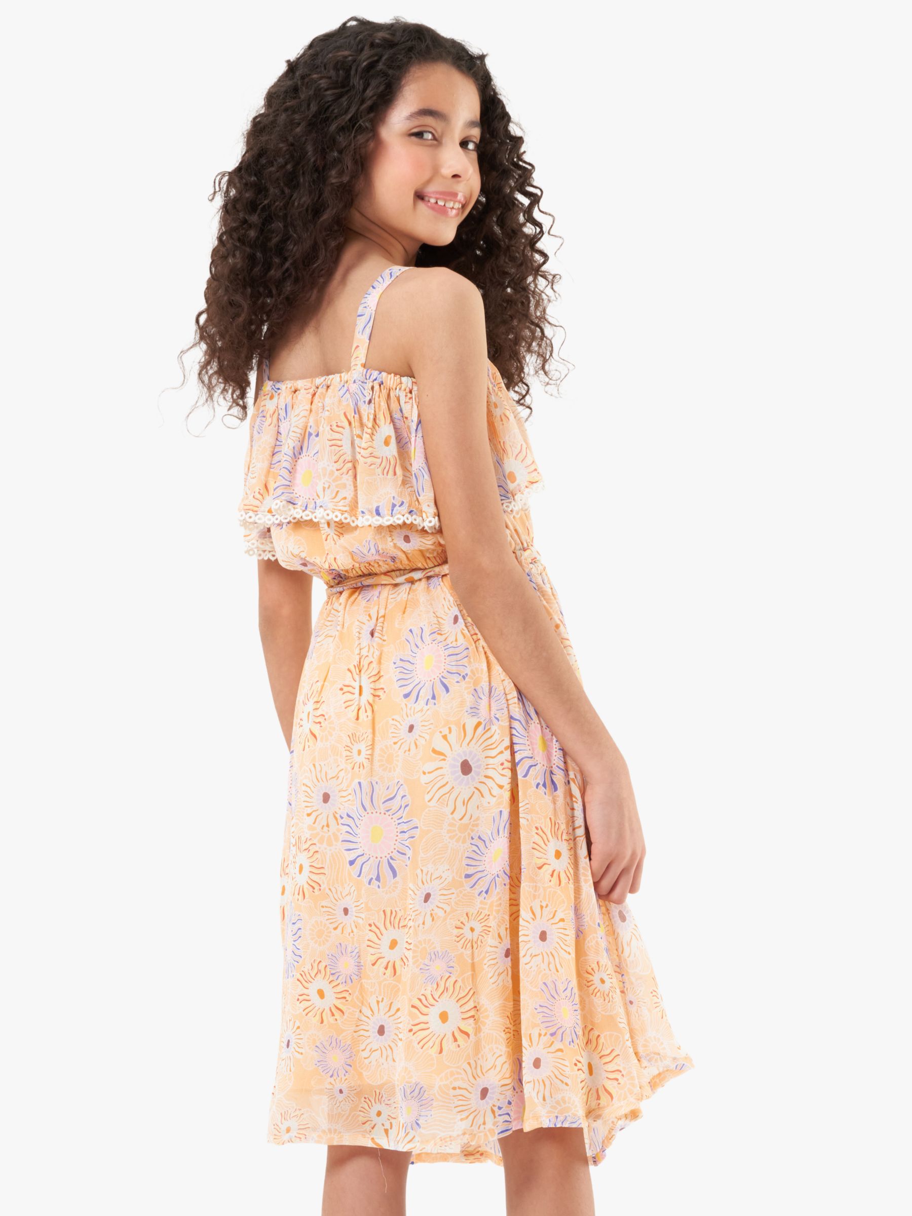 Buy Angel & Rocket Kids' Emmie Bardot Print Dress, Coral Online at johnlewis.com