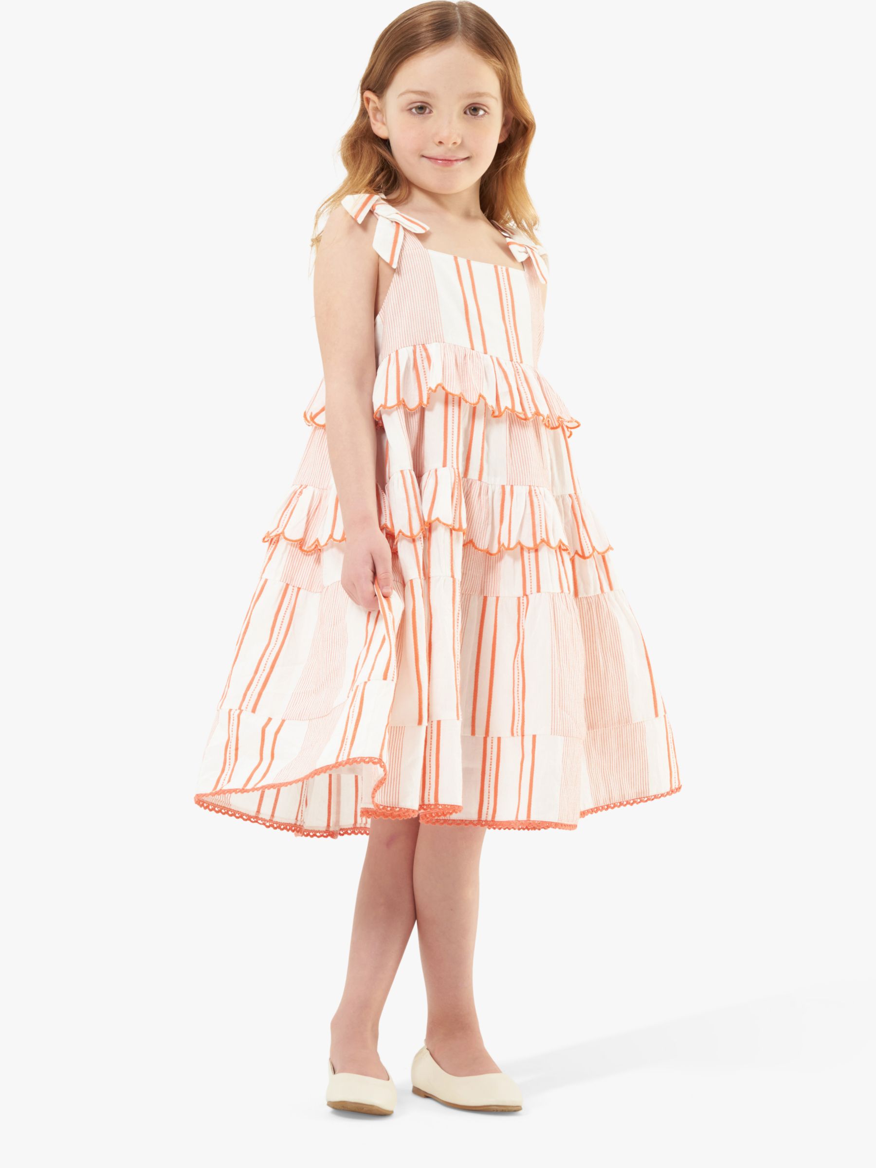Angel & Rocket Kids' Nala Striped Scallop Tiered Dress, Orange at John ...