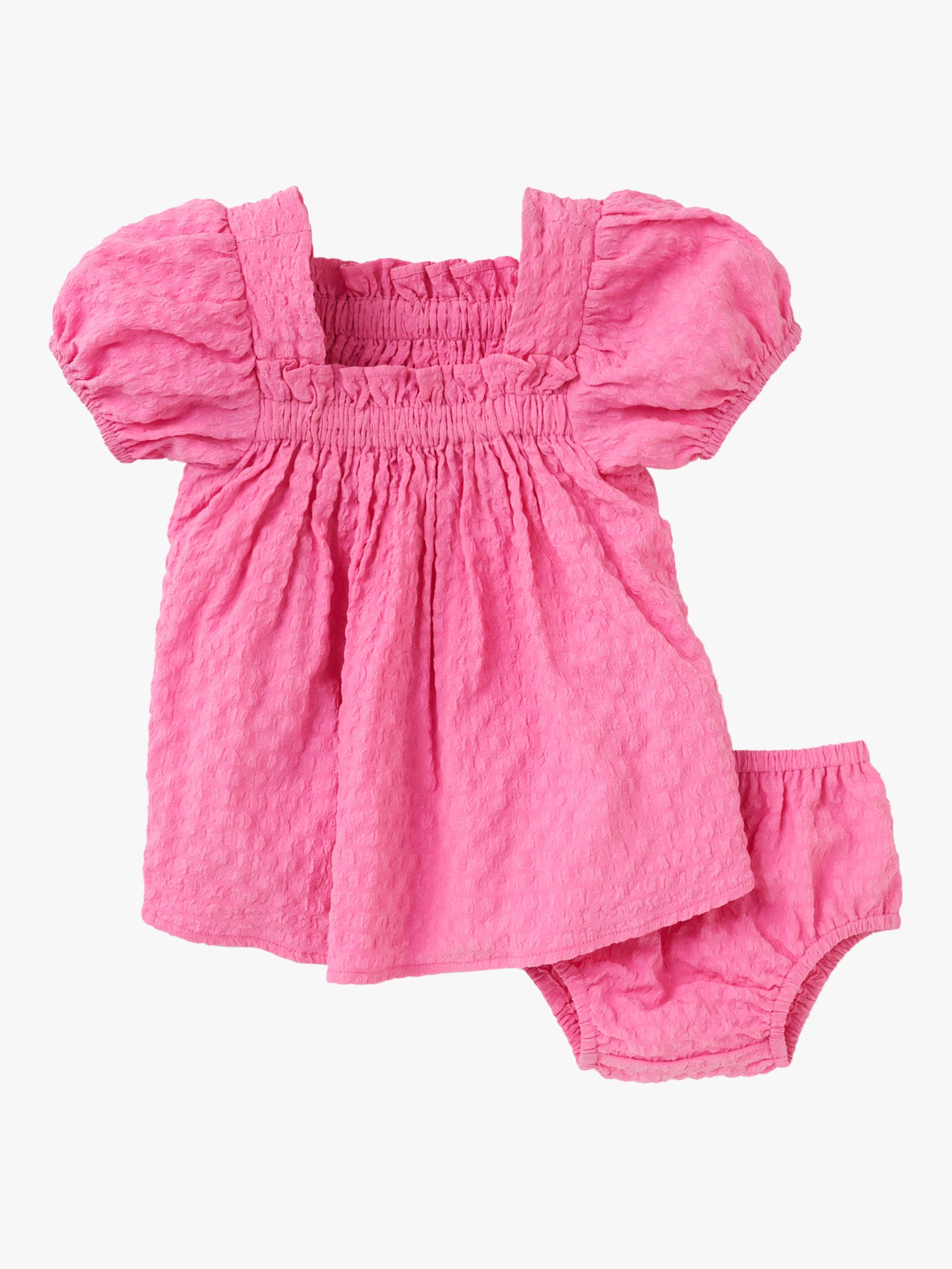 Angel & Rocket Baby Seersucker Shirred Dress, Pink at John Lewis & Partners