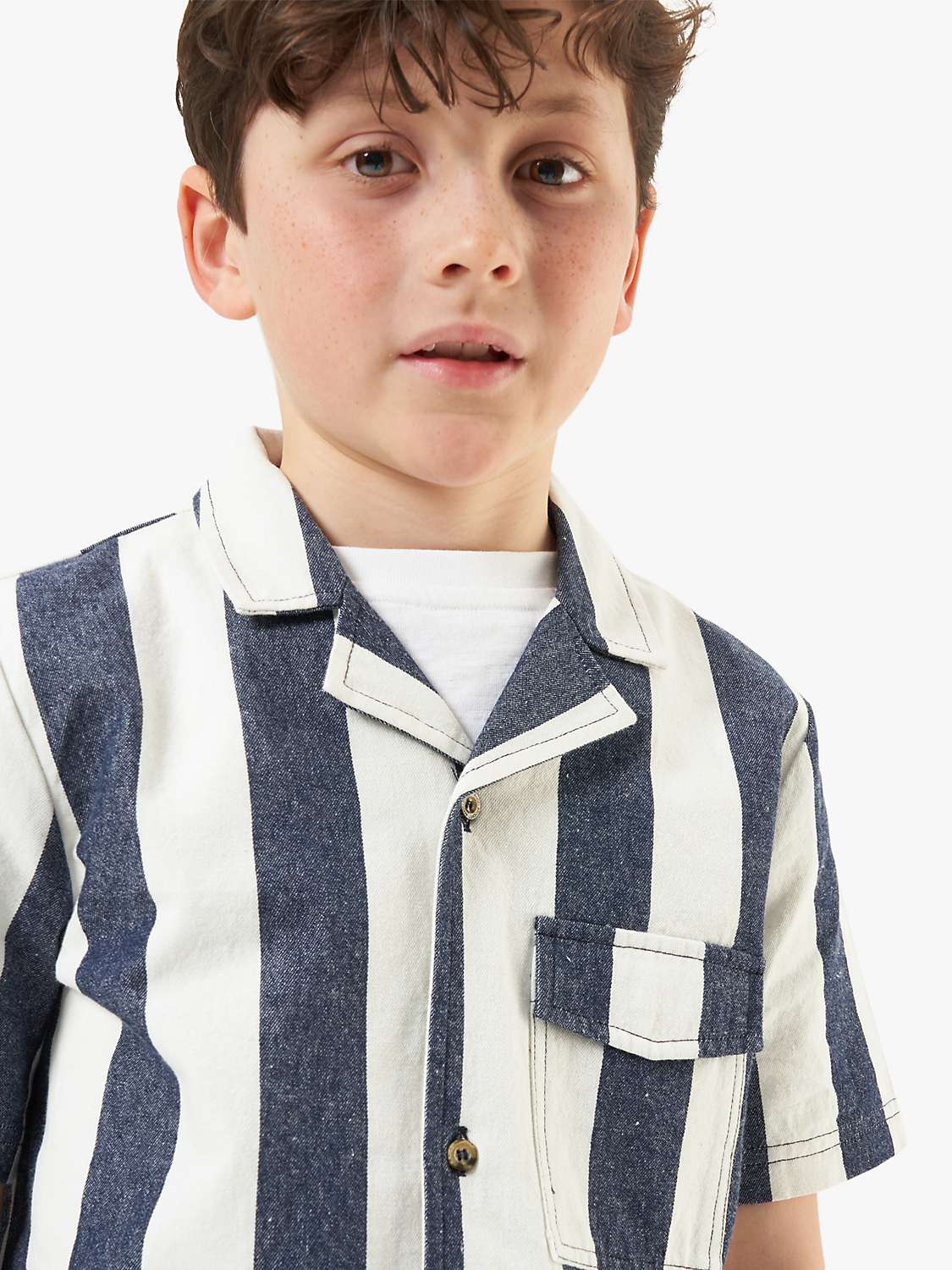 Buy Angel & Rocket Kids' Jensen Stripe Short Sleeve Shirt, Navy Online at johnlewis.com