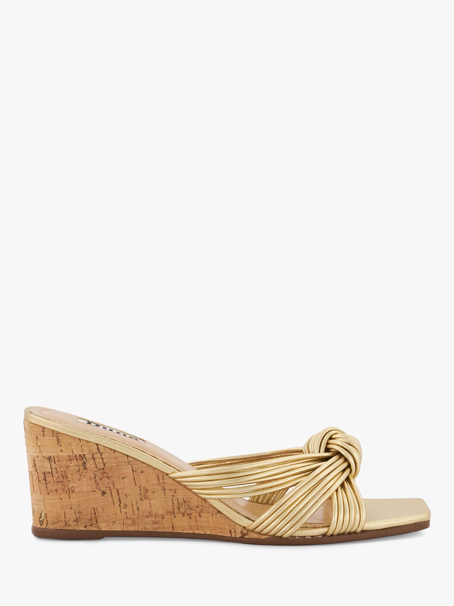 Dune Kope Leather Knot Slim Wedge Sandals, Gold-leather at John Lewis ...