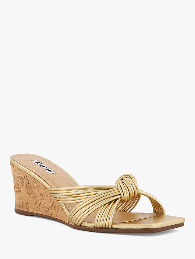 Dune Kope Leather Knot Slim Wedge Sandals, Gold-leather
