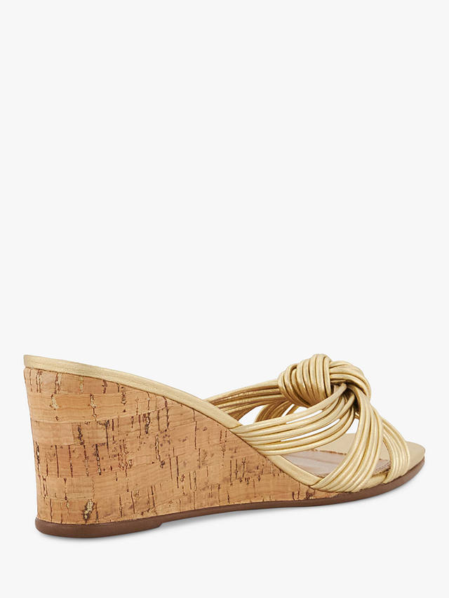 Dune Kope Leather Knot Slim Wedge Sandals, Gold-leather
