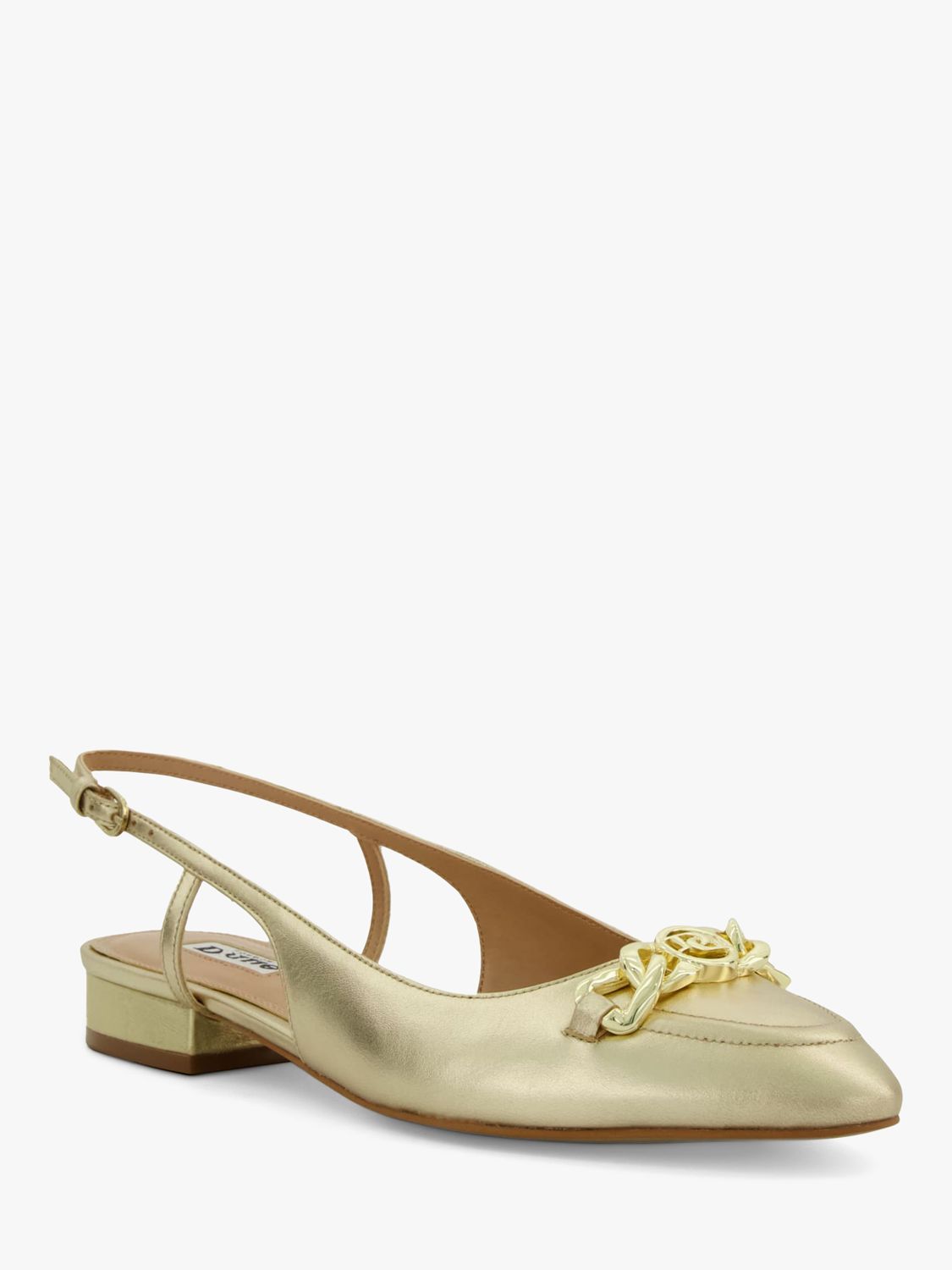 Dune Hippity Leather Snaffle Trim Slingback Pumps, Gold at John Lewis ...