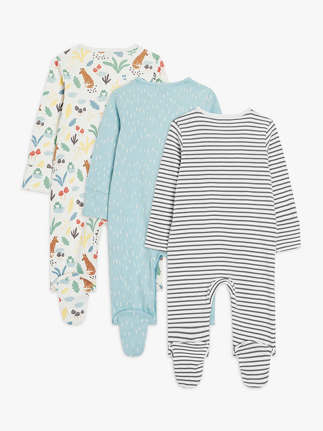 John Lewis Baby Cotton Fox Print Sleepsuits, Pack of 3, Multi