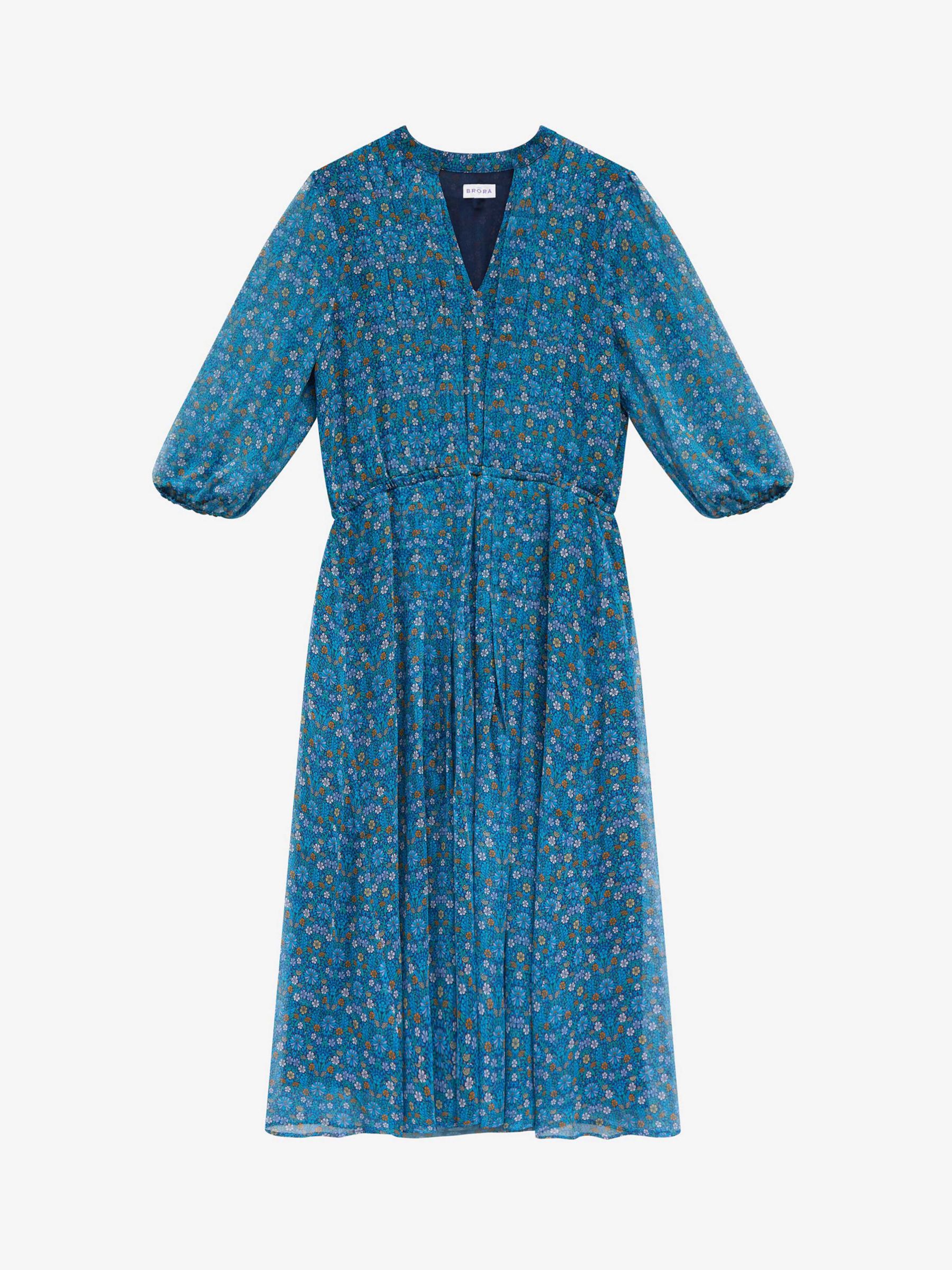 Brora Liberty Print Silk Chiffon Pintuck Midi Dress, Turquoise Meadow ...