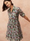 Brora Dahlia Print Cotton Silk Shirt Dress, Olive/Wisteria
