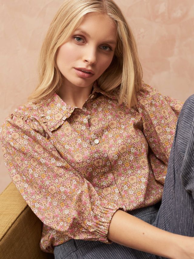 Brora Liberty Print Floral Organic Cotton Blouse, Blush Meadow, 6