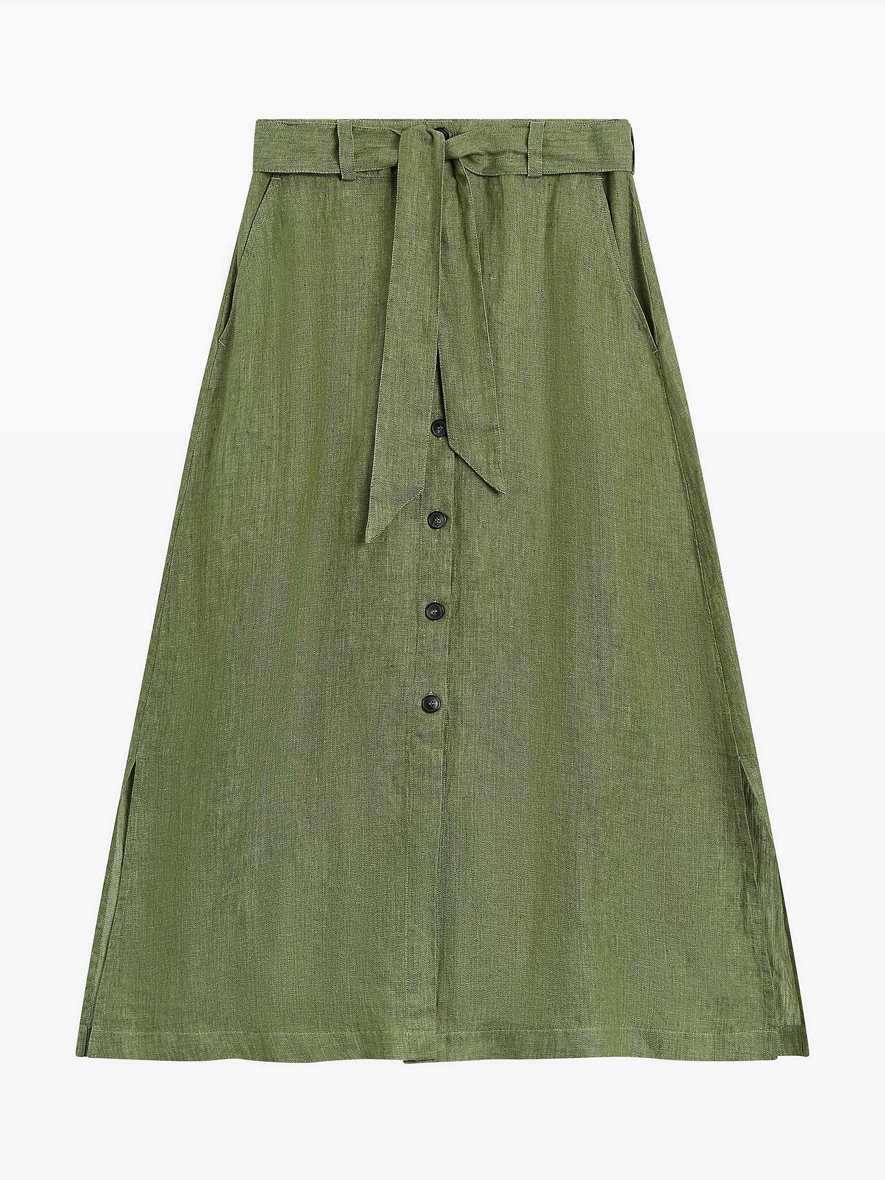 Brora Herringbone Weave Linen Skirt, Olive at John Lewis & Partners